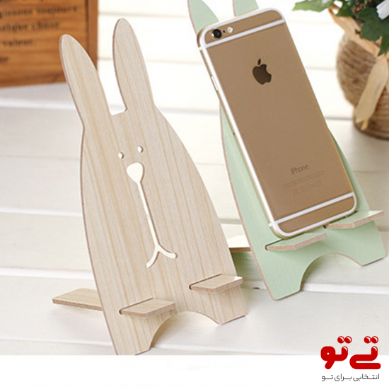 مراحل اتصال استند موبایل از جنس چوب طرح خرگوشی برای روی میز و استفاده در منزل