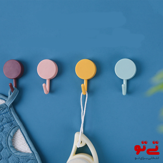 گیره آویز هوک ساده و مینیمال مناسب برای آشپزخانه حمام و دستشویی، در رنگ های مختلف با حالت چسبندگی در قسمت پشت گیره