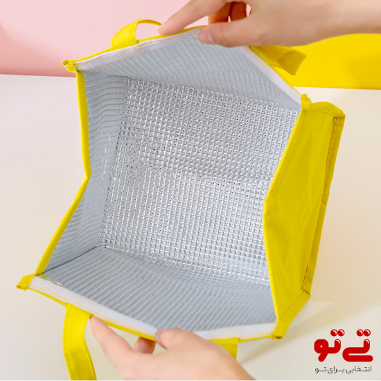 کیف غذا مناسب برای نگهداری و حمل غذا با طرح حیوانات فانتزی و کارتونی، در رنگ زرد طلایی 