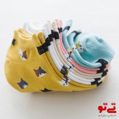 جوراب ساق کوتاه نخی طرح گربه مدل2461